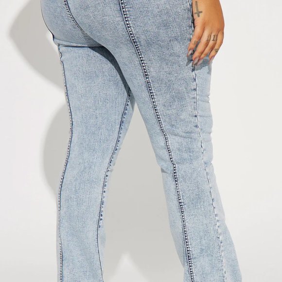 Slit Stretch Slim Bootcut Jeans - Acid Wash Denim - Picture 2 of 2